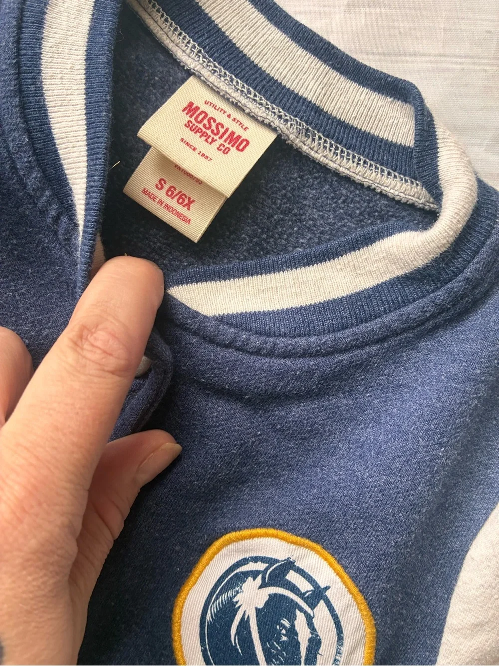 Boy’s Navy and Cream Varsity Jacket by Mossimo Size 6/6x